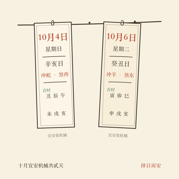 2026年10月安机械吉日示意:10月4日与10月6日两天