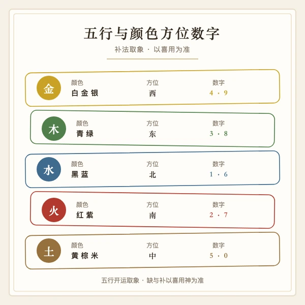 五行与颜色方位数字对应图